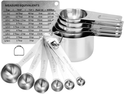 Measuring Cups and Spoons Set Heavy Duty 304 Metal Stainless Steel Measuring Cup Spoon Kitchen Gadgets for Cooking Baking (Set of 17)