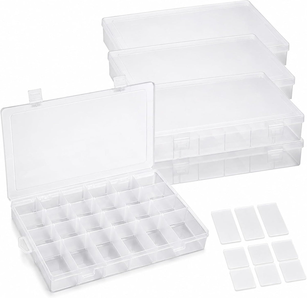 APACALI 6 Pack Plastic Organizer Box with Dividers, 18 Grids Clear Tackle Box Organizer, Adjustable Compartment Storage Boxes for Beads, Jewelry, Crafts, Fishing Lures, Screws and Small Parts