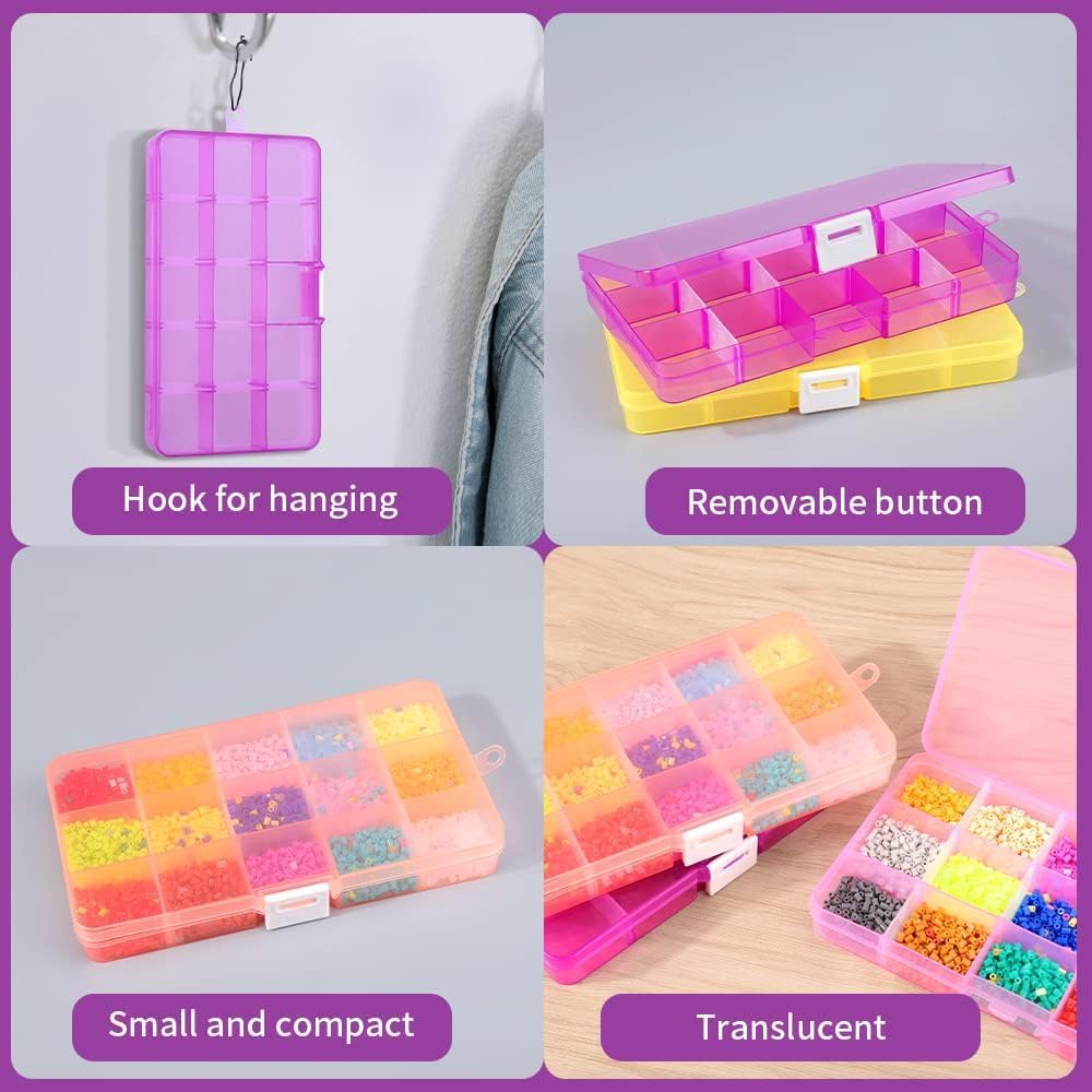 Opret 15 Grids Bead Organizer(4 Pack), Earring Organizer Box, SMALL Plastic Clear Organizing Containers with Adjustable Dividers for Crafts Jewelry Screws Small Items, Size 6.9×3.9×0.9in