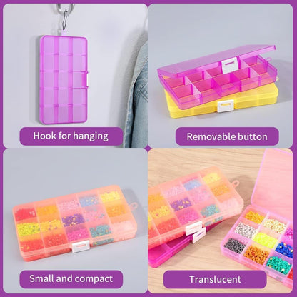Opret 15 Grids Bead Organizer(4 Pack), Earring Organizer Box, SMALL Plastic Clear Organizing Containers with Adjustable Dividers for Crafts Jewelry Screws Small Items, Size 6.9×3.9×0.9in