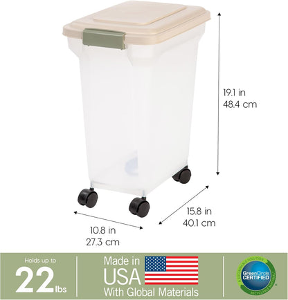 IRIS USA Dog Food Storage Container, Airtight Lid, 2-Cup Scoop, Up to 13 Pounds Pet Food Storage, Versatile Pet Food Bin, Treats, BPA Free, Dark Gray