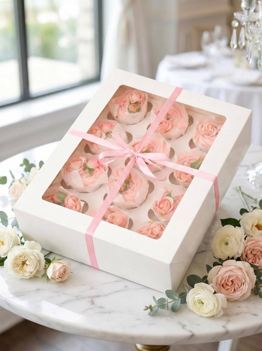 Bakepacker Auto-pop up 12 Cupcake Containers 6-Packs Brown Cupcakes Carrier, 12 Cupcake Boxes with Window 13"x10"x3.5"