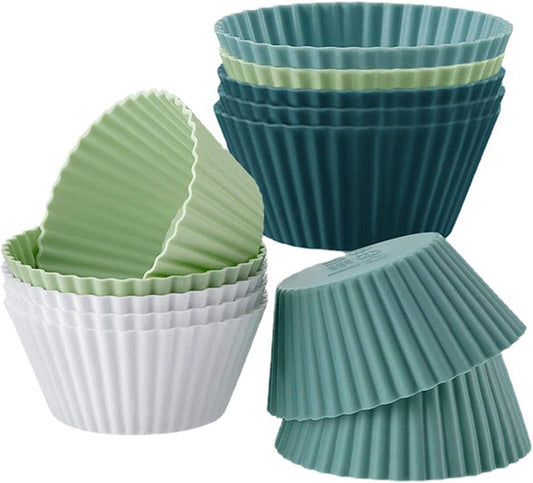 12pcs Silicone Muffin Cups, Reusable Silicone Baking Cups, Cup Cake Molds Set, 4 Color Muffin Liners Pastry Cake Mold Cupcake Liners Lunch Box Dividers, Non-Stick
