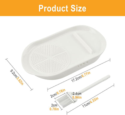 4 in 1 Porcelain Ginger Grater Plate with Egg Cracker, Spoon Rest and Herb Stripper, Ceramic Garlic Grater with Brush for Grinding Wasabi, Ginger, Garlic, Cheese 6.8" × 3.6"(Dishwasher Safe)