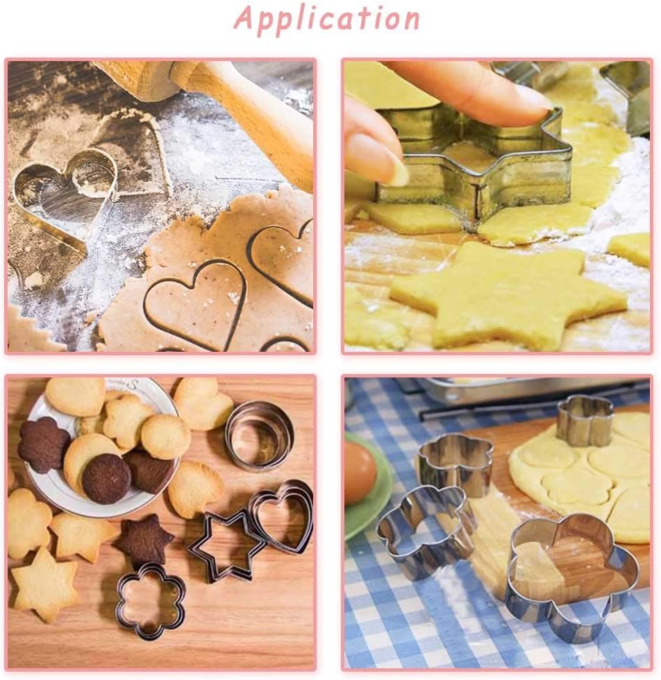 MCIGICM Cookie Cutters Set 12PCS: Flower Round Heart Star Shape Cookie Mold