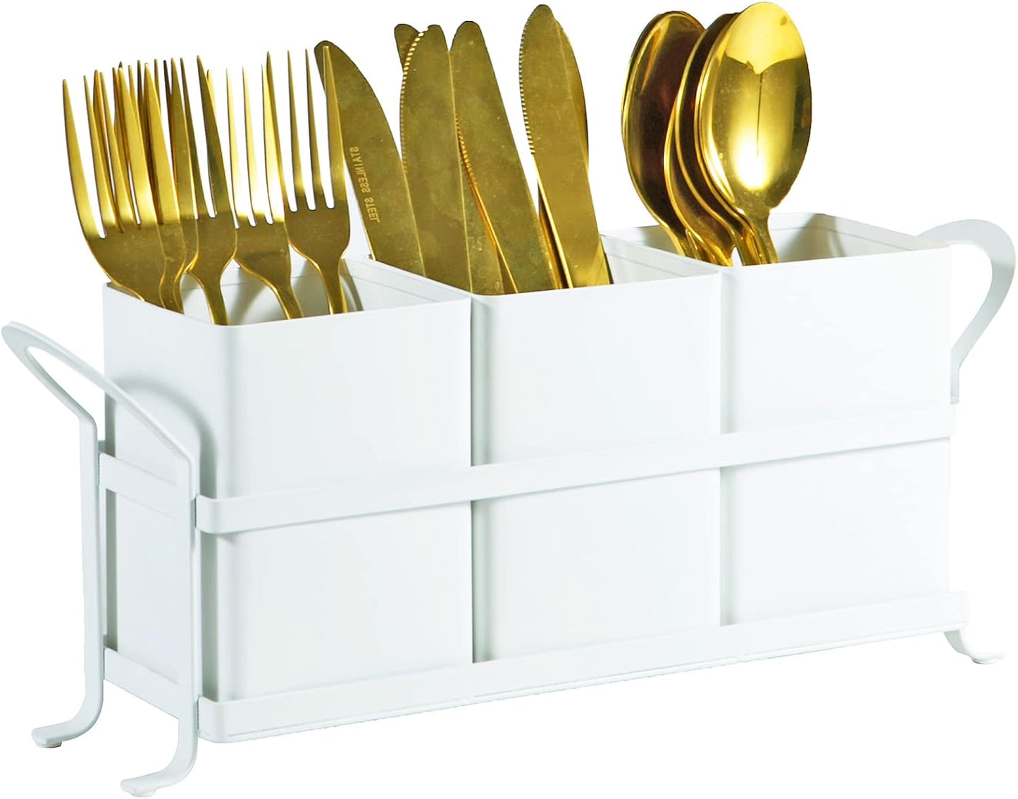 NelyBet Utensil Holder Silverware Caddy for Party Countertop, 3pcs Bins Set Silverware Caddy Organizer Holders for Spoon and Fork, White and Black