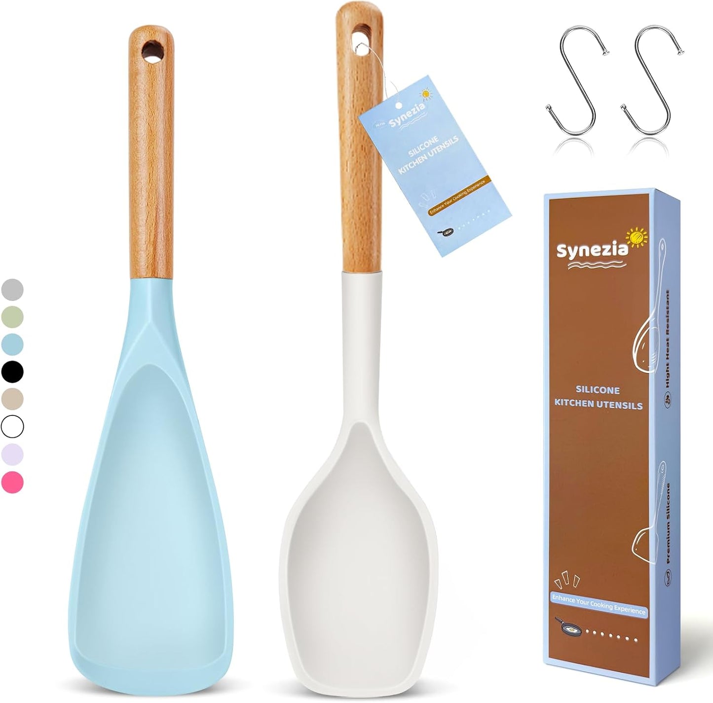 Large Silicone Cooking Spoons Set, 2 Pcs Heat Resistant Serving Spoon, Multifunction Nonstick Spatula Spoon, Kitchen Cucharras de Silicona for Mixing, Stiring, Basting, Scooping, Scraping
