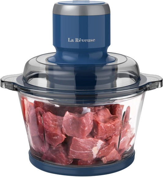 La Reveuse Electric Food Processor, 7-Cup Food Chopper Glass Bowl, Blue