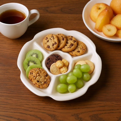 Ceramic Snack Platter Serving Tray,4 Sectional Porcelain Appetizer for Hosting & Party Entertaining,Flower Shape Serving Relish Dishes for Chip and Dip Veggies,Candy and Snack (Yellow)