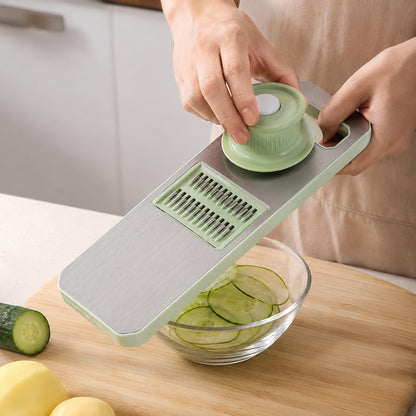 Stainless Steel Mandoline Slicer, Handheld Vegetable Cutter with Food Holder, Kitchen Slicer Shredder Grater for Potatoes, Carrots, Cucumbers and Fruit, Green (Green)