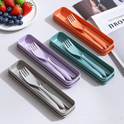 Reusable Utensils Set with Case, Wheat Straw Portable Spoon and Fork Set, Plastic Work School Kids Adults or Daily Use Cutlery Set - for Lunch Box Use Outdoor (Red)