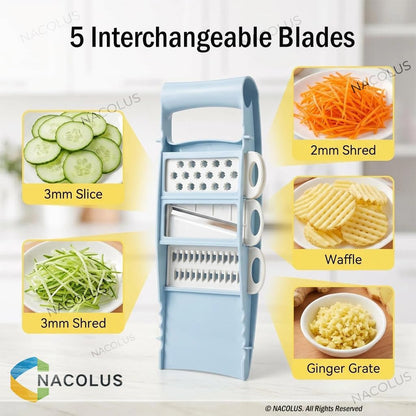NACOLUS 5 in 1 Mandoline Slicer Vegetable Slicer Mandolin Multi Blade Potato Veggie Slicer Vegetable Cutter Julienne Shredder Potato Slicer Green