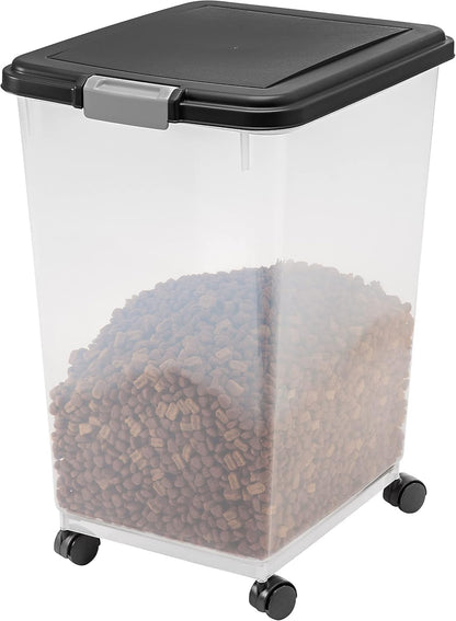 IRIS USA Airtight Dog Food Storage Container, Up to 30 lbs, Attachable Wheels, for Dog Cat Bird and other Pet Food Storage Bin, Keep Fresh, Easy Mobility, BPA Free, Black