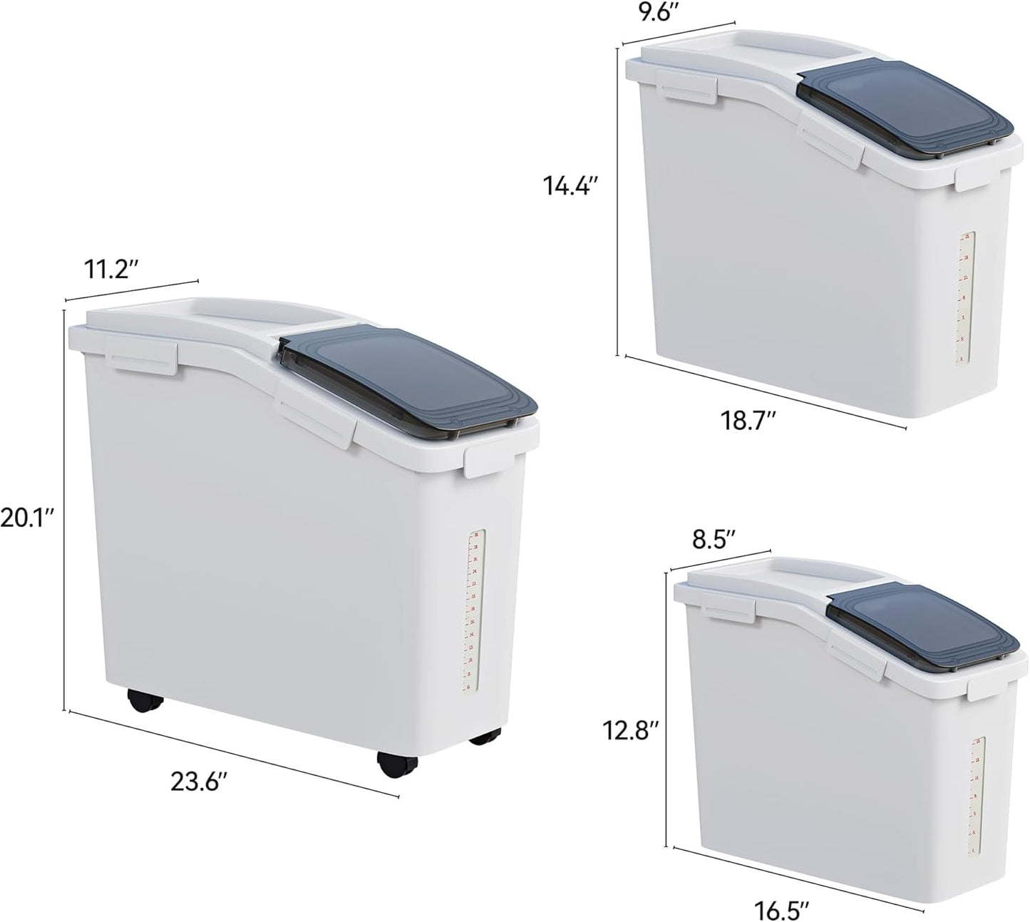 DWVO Large Ingredient Storage Bins, 11.4-Gallon Flour Rice Food storage Containers Bins with Wheels, Scoop and Airtight Lid for Dry Food, Flour, Cereal Grain, Sugar, Gray