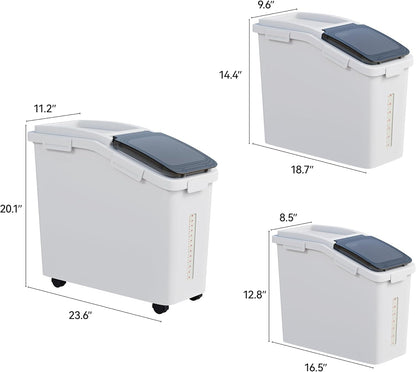 DWVO Large Ingredient Storage Bins, 11.4-Gallon Flour Rice Food storage Containers Bins with Wheels, Scoop and Airtight Lid for Dry Food, Flour, Cereal Grain, Sugar, Gray