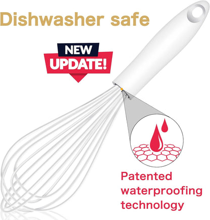 OYV Dishwasher Safe Silicone Whisk, Sealed Waterproof Design Set of 3, Professional Kitchen Whisks for Cooking Non-Scratch, Silicone & Stainless Steel Whisk, Heat Resistant Balloon Egg Beater, Black