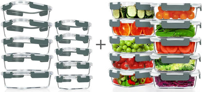 VERONES 10 Pack Glass Containers Set & 22OZ 10 Pack Glass Meal Prep Containers,Stackable Food Storage Containers Set with Lids,BPA-Free, for Microwave, Oven, Freezer & Dishwasher Friendly