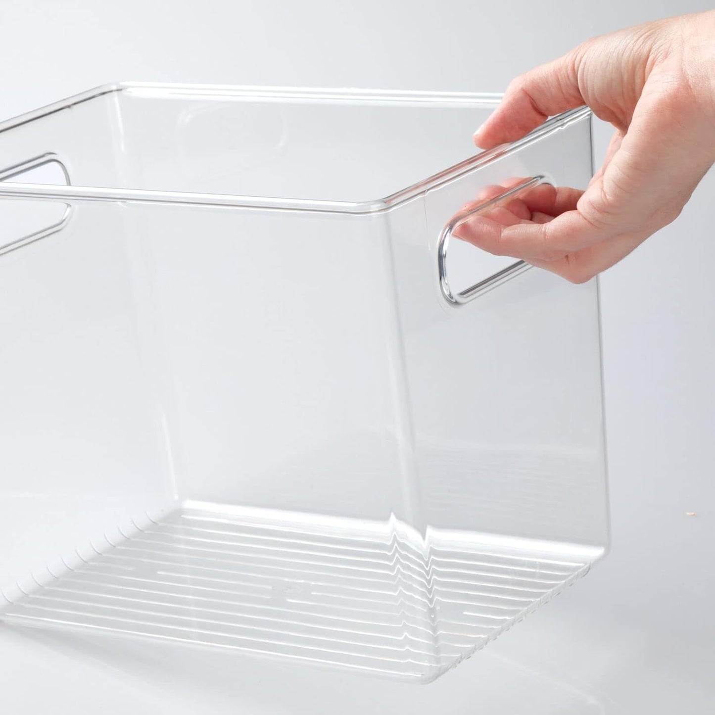mDesign Plastic Storage Organizer Container Bin for Kitchen Organization in Pantry, Cabinet, Countertop Fridge, Refrigerator, and Freezer - Hold Food, Drink, or Snacks, Ligne Collection, 4 Pack, Clear