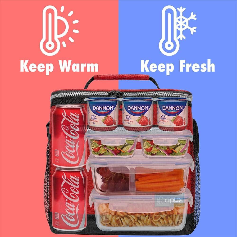 opux Insulated Lunch Box Men Women, Lunch Bag for Work School, Leakproof Soft Cooler Tote Adult, Large Lunch Pail Kids Boys Girls, Picnic Beach Food Bag with Shoulder Strap, Purple Floral