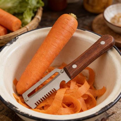 2 Pack Multi-Functional Vegetable Peeler, 3-in-1 Stainless Steel Peeler Shredder with Bottle Opener, Multifunctional Vegetable and Fruit Slicing Knife with Wooden Handle for Kitchen