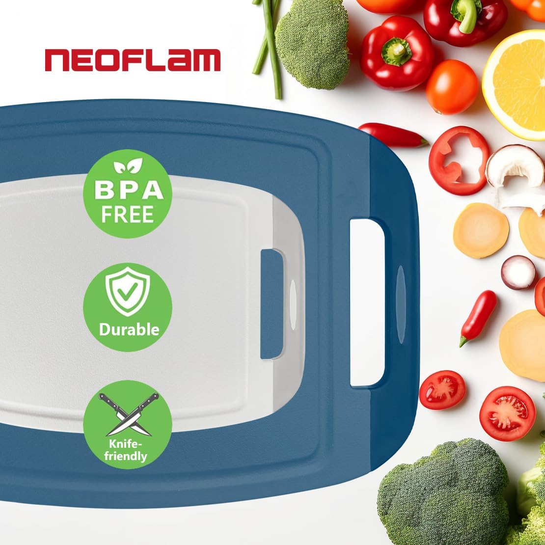 Neoflam BiJu 2-Piece BPA-Free Cutting Board Set - Large 11"x15.5" & Small 7"x10" - Reversible, Non-Slip, Dishwasher Safe (Blue)