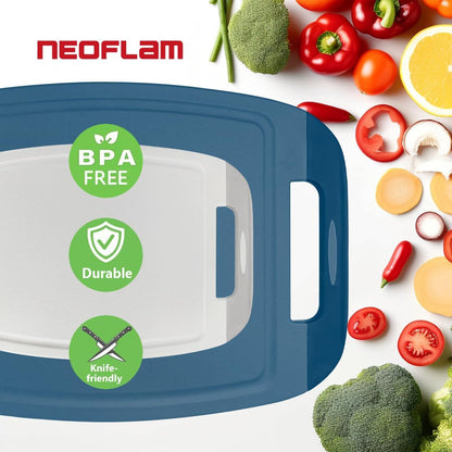 Neoflam BiJu 2-Piece BPA-Free Cutting Board Set - Large 11"x15.5" & Small 7"x10" - Reversible, Non-Slip, Dishwasher Safe (Blue)