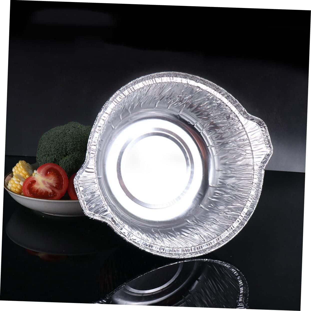 Round Foil Baking Pan Lid Heavy Duty Tin Foil Dish for Oven Cooking Large Capacity Food Prep Tray for Roasting Fish and Meat Disposable Aluminum Container