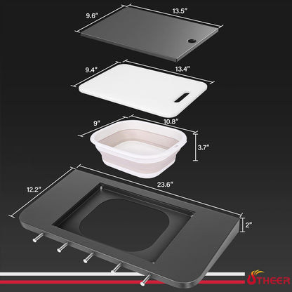 Upgraded Grill Table for Weber Kettle 22"/18"/26", Master Touch 22", Smokey Mountain, Recteq Pellet Grill RT-B380, Prep Station with Cutting Board, Basin, 4 Hooks, Shelf for Weber Kettle Accessories