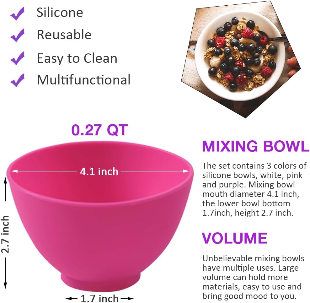 Silicone Mixing Bowl for Melting Chocolate, 6PCS (Green, Grey, White)