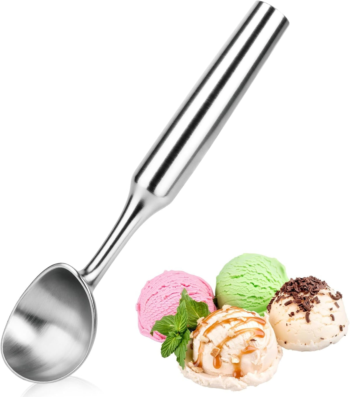Ice Cream Scoop, 7.9 inches One-Piece Design Stainless Steel Scooper for Cookie Dough,Gelato, Sorbet,Heavy Duty with Comfort Handle, Dishwasher Safe