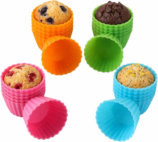 Bakerpan Silicone Mini Cupcake Liners 24 Pack - Reusable Non-Stick Muffin Cups - BPA-Free Baking Cups for Mini Muffin Pan, Candy & Chocolate Molds, 4 Vibrant Colors