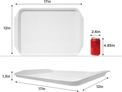 TP 17x12 Inch Plastic Serving Trays Set of 4, Durable Serving Platters with Anti-Slip Dots, BPA-Free Stackable Food Tray for Party, Family Gathering, BBQ,Black