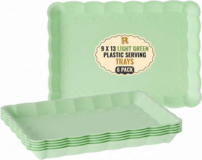6 Pack Clear Plastic Serving Trays for Party, 9 x 13 Inch - Heavy Duty Plastic Trays for Food - Rectangular Party Serving Trays and Platters - Clear Disposable Trays