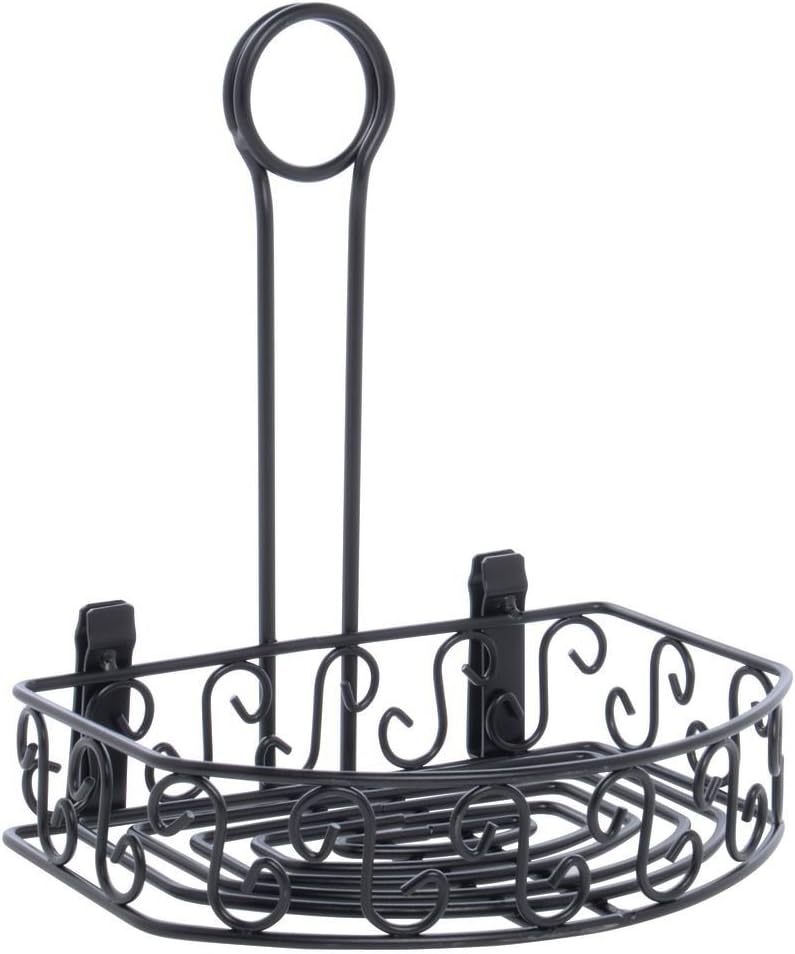 American Metalcraft CRS68 Wrought Iron Semi Round Condiment Caddy, Scroll Design, 9-Inch