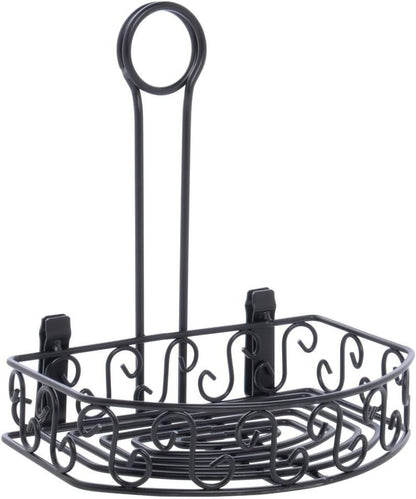 American Metalcraft CRS68 Wrought Iron Semi Round Condiment Caddy, Scroll Design, 9-Inch