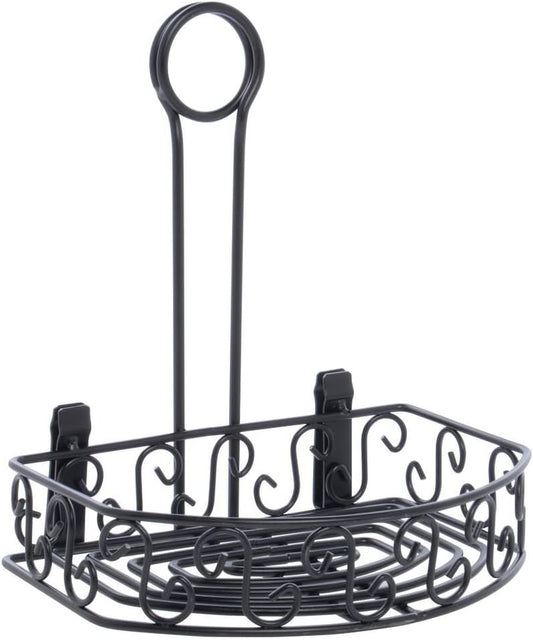 American Metalcraft CRS68 Wrought Iron Semi Round Condiment Caddy, Scroll Design, 9-Inch