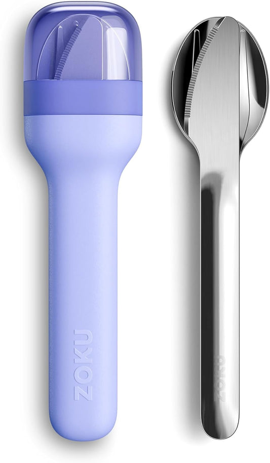 ZOKU Pocket Utensil Set, Blue - Stainless Steel Fork, Knife, and Spoon Nest in Case - Portable Design for Travel, School, Work, Picnics, Camping and Outdoor Home Use