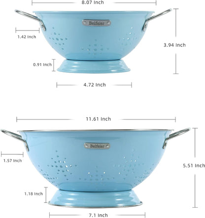 Metal Colander 2 Pack, Strainer Bowel with Handles 2Qt & 6Qt Powder Coated Solid Ring Base Heavey Duty Kitchen Drainer Basket for Pasta Veggies and Fruits,New Home Apartment Essentials (Almond Cream)