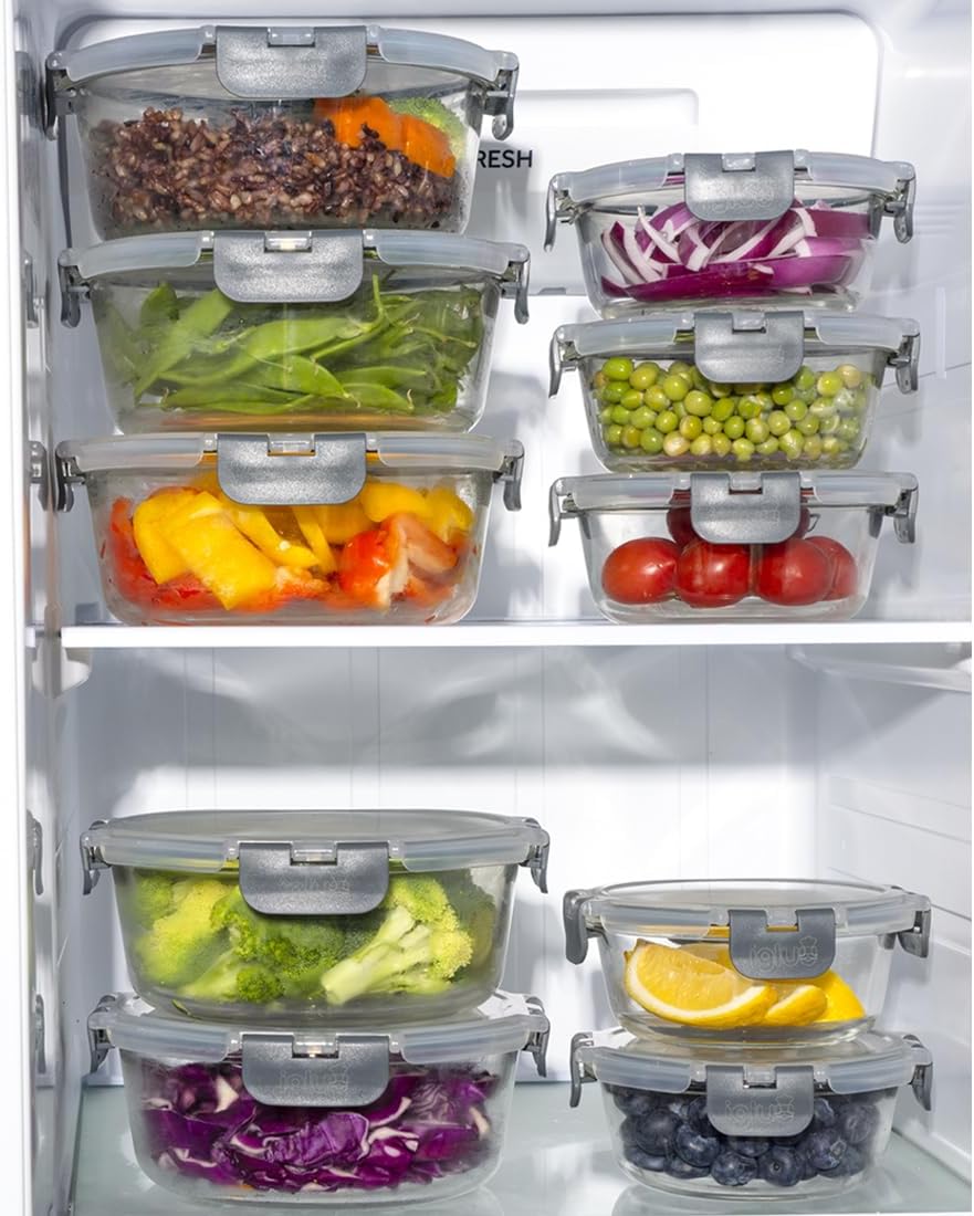 Igluu Meal Prep Glass Containers with Air Vent Lids (5 Pack+Extra Lid) – Airtight & BPA-Free – Oven, Microwave, Freezer and Dishwasher Safe – 28oz – Durable Borosilicate Glass