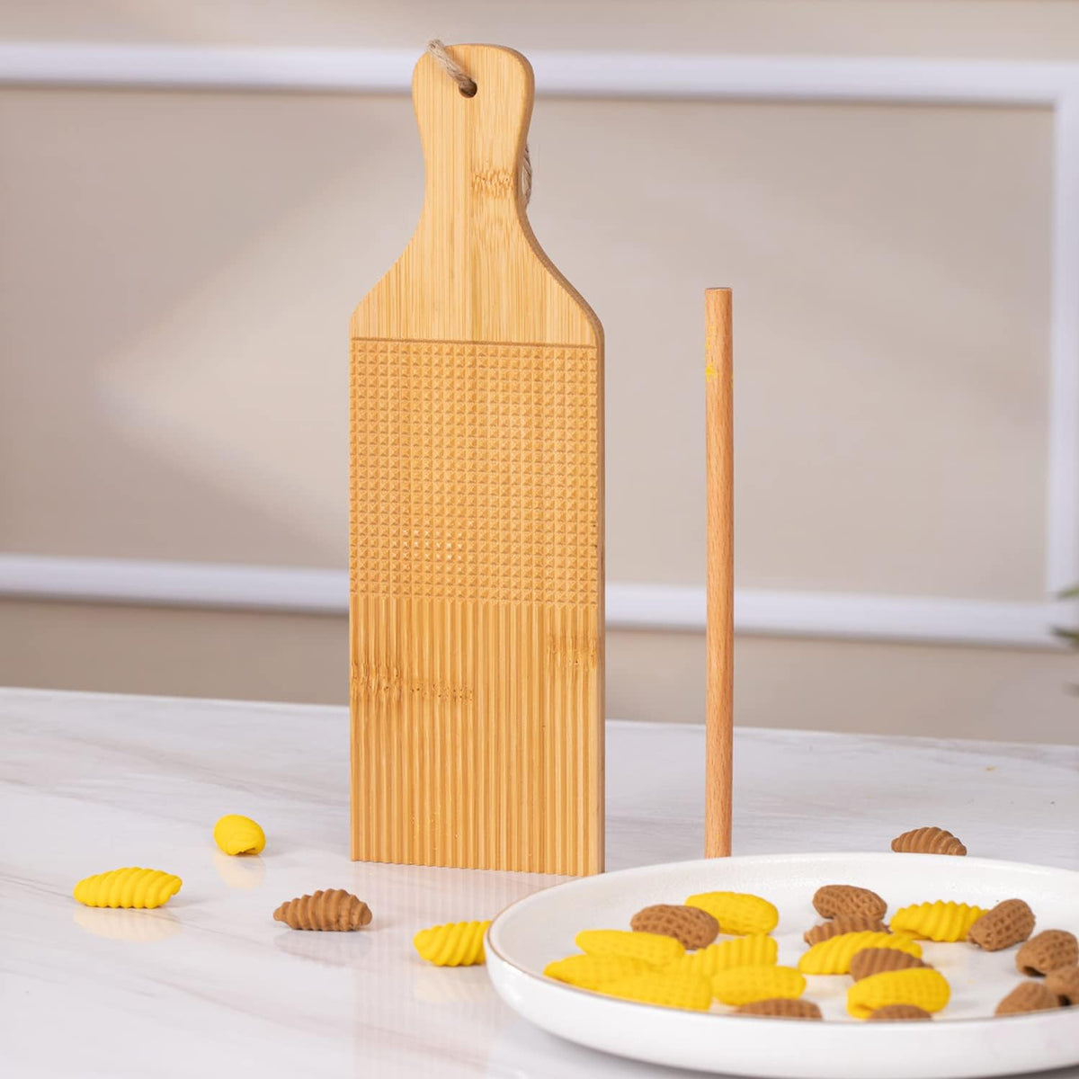 2 In 1 Gnocchi Board Combo Ridged Crosshatched Shaped pasta Cavatelli Board Garganelli Board Pasta Dough Shaping Tool Gnocchi Paddle Bamboo Butter Paddles Kitchen Gift Ideas