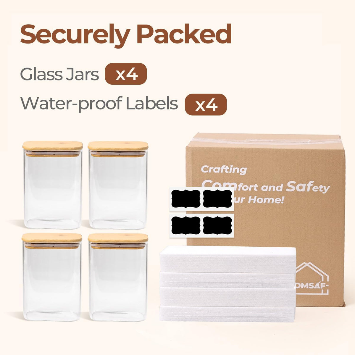 ComSaf Glass Storage Containers With Lids 6-Pack (0.7qt/1.2qt/1.6qt), Glass Pantry Storage Containers, Rectangular Glass Jars With Lid, Glass Canisters For Kitchen Flour Cereal Sugar Tea Coffee Bean