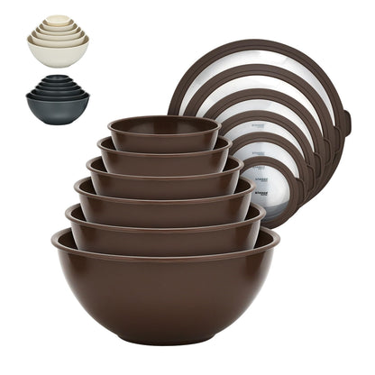 Bakken Master 12 Piece Plastic Nesting Bowls with Lids - Mixing Bowls Set includes 6 Prep Bowls and 6 Lids, BPA-Free, Reusable Meal Prep Containers, Microwave, Freezer & Dishwasher Safe, White Cream