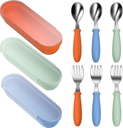 Toddler Utensils, Toddler Forks and Spoons, Baby Utensils Set with Storage Box for Self Feeding Safe, Dishwasher Safe (2 Set with Case)