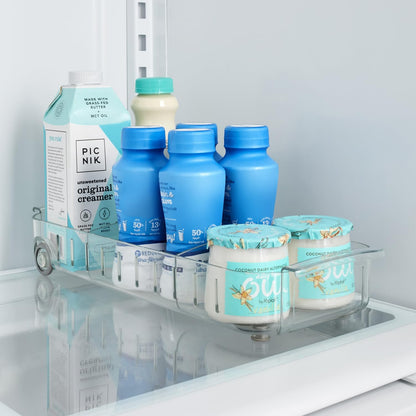 YouCopia RollOut Fridge Caddy BPA-Free Clear Rolling Refrigerator Organizer Bin with Adjustable Dividers and Handles, 9" Wide
