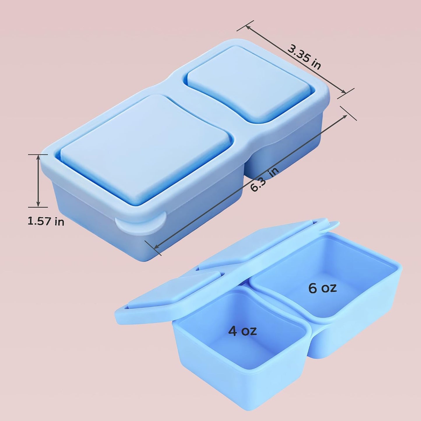 MACTANO 4 Pack New Reusable Silicone Snack Containers with Lids, 10 oz Double Compartment Condiment Meal Prep Control Containers Portable Small Leakproof for Office Travel Picnic