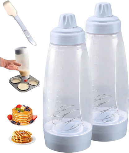 2 Pack Pancake Batter Dispenser, Pancake Batter Dispenser Bottle with 1000ml - Large Capacity No-Mess Batter Mix Dispenser for Pancakes, Waffles, Cupcakes, Crepes - Kitchen Baking Tool