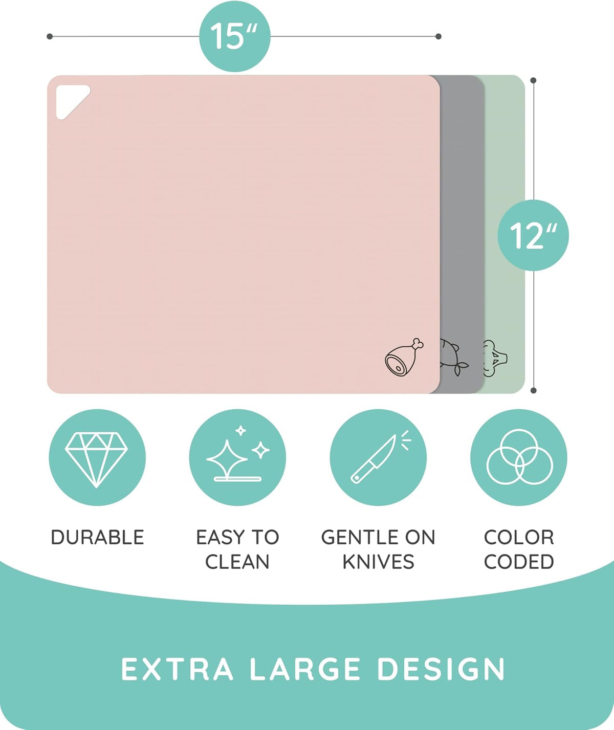 Cutting Boards for Kitchen, Plastic Cutting Board, Dishwasher Safe Cutting Boards with Juice Grooves for Meat, Veggies, Fruits, Easy Grip Handle, Serveware Accessories (Gray)