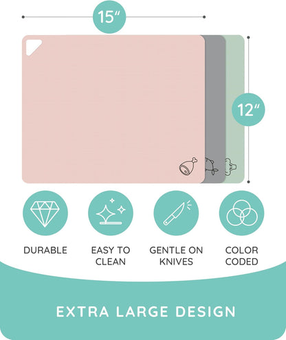 Cutting Boards for Kitchen, Plastic Cutting Board, Dishwasher Safe Cutting Boards with Juice Grooves for Meat, Veggies, Fruits, Easy Grip Handle, Serveware Accessories (Gray)