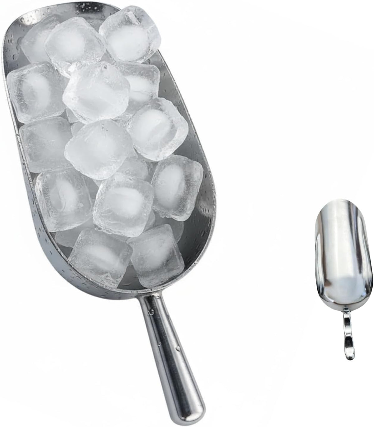24oz Ice Cube Endurance Scoop, Cast Aluminum Shovel, Kitchen Utility Scoops With Finger Groove Handle, Ideal for Ice Cube, Coffee, Bean, Food, Candy, Flour, Popcorn Rust Free - Silver