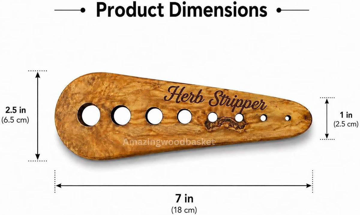 Handmade Olive Wood Herb Stripper, Natural Wood Kitchen Tool for Fresh Herbs